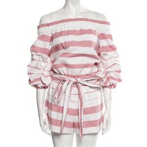 Alexis Striped Pink White Off the Shoulder Romper